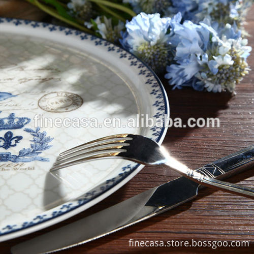 12 Inches Elegant Fine White Porcelain Large Ceramic Platter of Blue Dream